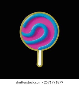 Christmas lollipop color and outline icon. Sweet candy on stick with red, green and white swirls. Xmas peppermint sweet, sucker candy on stick, vector cartoon illustration isolated 