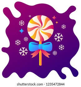 Christmas lollipop decoration gradient flat icon with fluid background.