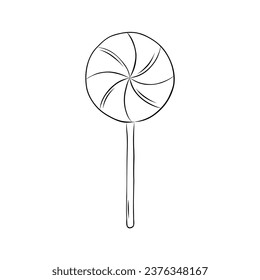 Christmas Lollipop Decorative Element in Doodle Style. Christmas coloring book. Simple Vector Illustration.