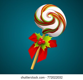 Christmas lollipop with holly berry leaves and red bow