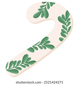 christmas lollipop icon with christmas branches design with green leaves, vector