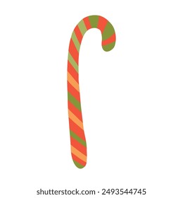 Christmas lollipop isolated, Christmas candy cane isolated on yellow. Striped lollipop sweet