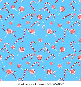 Christmas lollipop seamless pattern, flat design template, vector illustration