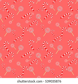 Christmas lollipop seamless pattern, flat design template, vector illustration