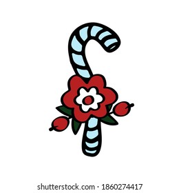 Christmas lollipop Xmas logo icon flower berry sign symbol Hand drawn doodle Concept decoration Cartoon cute traditional design Children's style Fashion print clothes apparel greeting invitation card