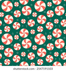 Natal pirulito padrão sem emenda ilustração vetor. Fundo de Xmas festivo colorido bonito com elementos de férias de pirulito de espiral simples e rabiscos decorativos. 