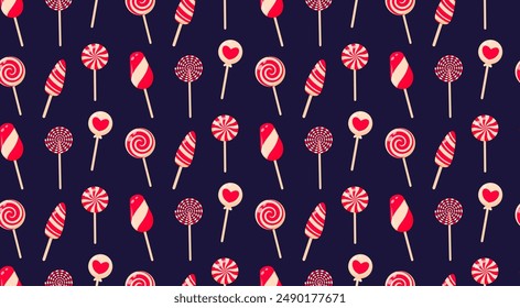 Christmas lollipops seamless pattern. Merry Christmas and Happy New Year background.