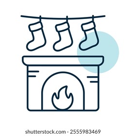 Christmas long socks for Santa Claus presents on fireplace vector icon. Winter sign. Graph symbol for event and holiday web site and apps design, logo, app, UI