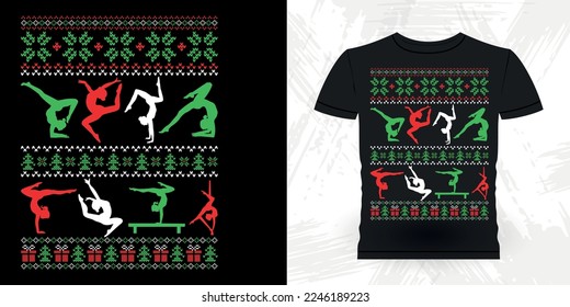 Christmas Lover Funny Gymnast Girls Women Retro Vintage Gymnastics T-shirt Design svg