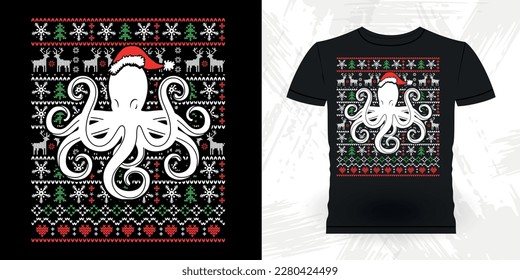 Christmas Lover Funny Sea Fish Lover Retro Vintage Octopus T-shirt Design