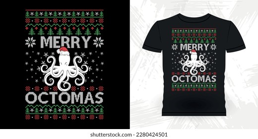 Christmas Lover Funny Sea Fish Lover Retro Vintage Octopus T-shirt Design