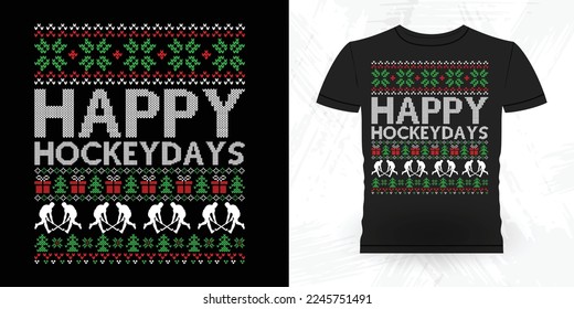 Christmas Lover Funny Sports Hockey Player Gift Retro Vintage Hockey T-shirt Design