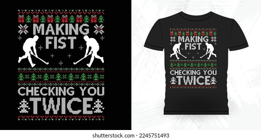 Christmas Lover Funny Sports Hockey Player Gift Retro Vintage Hockey T-shirt Design