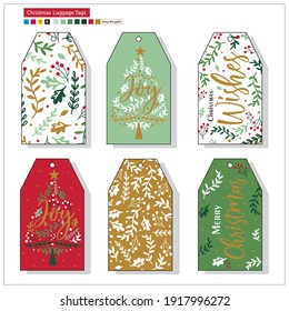 Christmas luggage tags with red and green colored for print