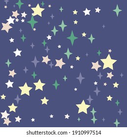 Christmas Luxury Cozy Winter Sky Wallpaper. Stars Chaotic Print Emerald Mystery Ornament. Blue Holiday White Night Pink Yellow Illustration. New Year Green Magic Dark Pastel Indigo Wallpaper.