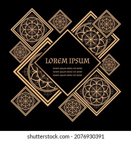 Christmas Luxury frame background vector. Arabesque golden art deco royal pattern. Vintage tile flyer design for new year, beauty spa, indian wedding, ramadan greeting card, menu covering, anniversary