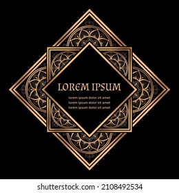 Christmas Luxury frame background vector. Arabesque golden art deco royal pattern. Damask tile flyer design for new year, beauty spa, indian wedding, ramadan greeting card, menu covering, anniversary.
