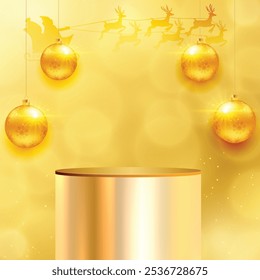 Natal de luxo pódio 3D cilindro ouro com decoração. Pedestais elegantes para a exposição de produtos de apresentação, mostruário, estética de banner ou promover o marketing de Natal e compras on-line
