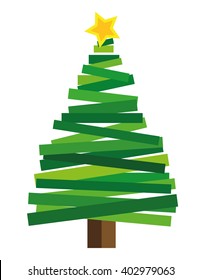 Christmas made up of colored strips in various shades of green and with a gold star on top