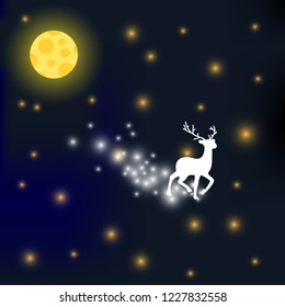 Christmas magic deer on star night background vector illustration