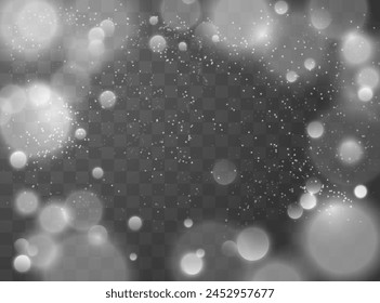 Christmas magic frame. Vector illustration of a round frame with white highlights and shiny dust particles. Abstract background with bokeh effect. Light effect on isolated background.
