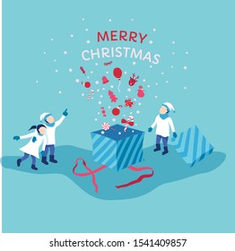 christmas magic gift make children impressed illustration 