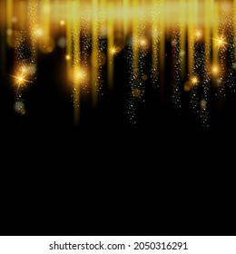 Magnífico brillo de Navidad colgando el fondo del polvo, bandera de lluvia de estrellas de oro vectorial, marco navideño navideño. Borde de estreno abstracto de Año Nuevo, decoración de glamour spray. Ilustración mágica brillante de polvo