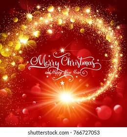 Christmas Magic Glittering Star on a Red Background. Vector illustration
