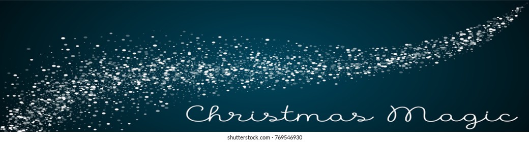 Christmas Magic greeting card. Random falling white dots background. Random falling white dots on blue background. Fantastic vector illustration.