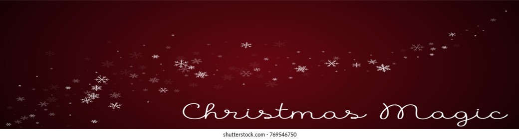 Christmas Magic greeting card. Sparse snowfall background. Sparse snowfall on red background. Fantastic vector illustration.