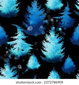 Christmas Magic Tree blue color. Seamless pattern. hand drawing. Not AI, Illustrat3. Vector illustration