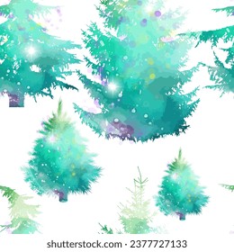 Christmas Magic Tree blue and green color. Seamless pattern. hand drawing. Not AI, Illustrat3. Vector illustration