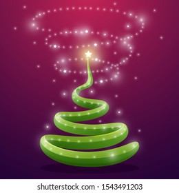 Christmas magic tree with lights effect on abstract background. vector illustration