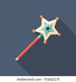 Christmas magic wand flat square icon with long shadows.
