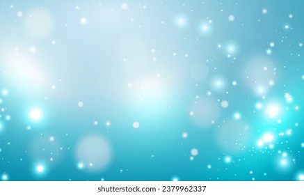 Christmas magical winter blue background with blurred bokeh light. Christmas and New Year holidays template. Winter bokeh abstract background. Sparkling magical dust particles. Winter Holiday Vector.