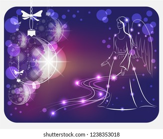 Christmas maiden with a magic wand lights Christmas balls