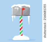 Christmas mail box in snow. Vector illustration flat.