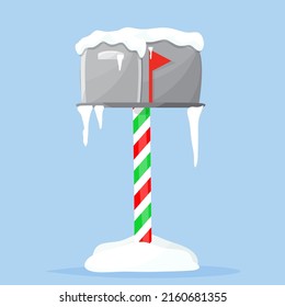 Christmas Mail Box In Snow. Vector Illustration Flat.