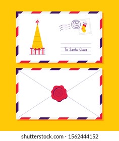 Christmas mail envelope. Christmas letter with postmark. Vector illustration