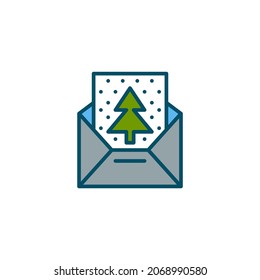 Christmas Mail. Greeting Card With Fir Tree And Snow In An Envelope. Pixel Perfect, Editable Stroke Colorful Icon