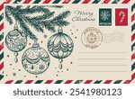 Christmas mail, postcard, hand drawn illustration.