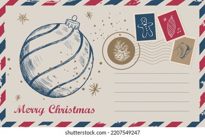 Christmas mail, postcard, hand drawn vector illustration.    