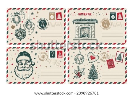 Christmas mail, postcard, hand drawn illustration	