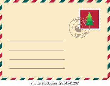 Christmas mail postcard with christmas tree. Merry Christmas. Vector