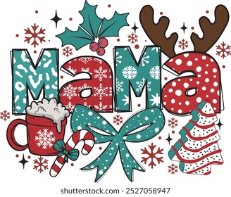 Christmas Mama Coquette bow Candy Cane Santa Hot Cocoa Christmas T shirt Design