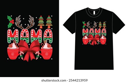 Christmas Mama Coquette bow Candy Cane Santa Hot Cocoa Christmas T Shirt Design