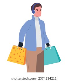 christmas man with gifts bag illustration isolated