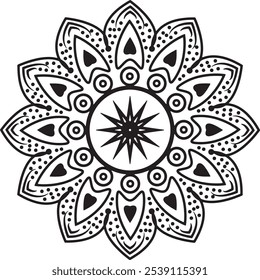 A Christmas mandala coloring page, intricately designed to capture the holiday spirit