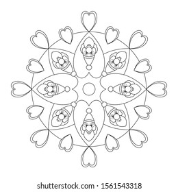 Christmas mandala coloring page, Santa Claus. illustration vector black and white. Art Therapy. Anti-stress coloring page. Decorative elements.