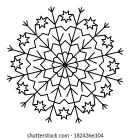 Mandala de Navidad. Mandala, copo de nieve. Elemento De Ronda Para El Libro De Colores. Líneas negras sobre fondo blanco. Vector. Elementos de decoración étnica.